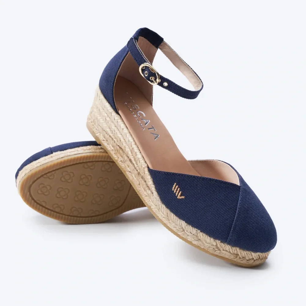 VISCATA Formiga Canvas Espadrille Wedges Navy‎ size 8.5 Euro 39 New With Tags